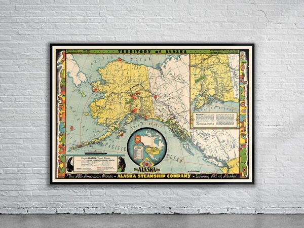 Vintage Map of Alaska 1936 Antique Map