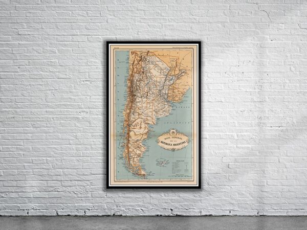 Vintage Map of Argentina 1888 Antique Map