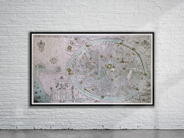 Vintage Map of Bruges 1562 Antique Map