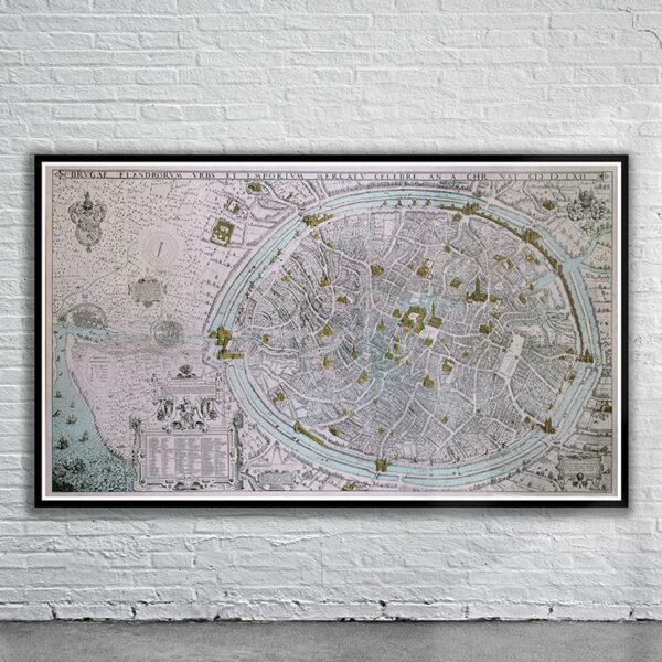 Vintage Map of Bruges 1562 Antique Map