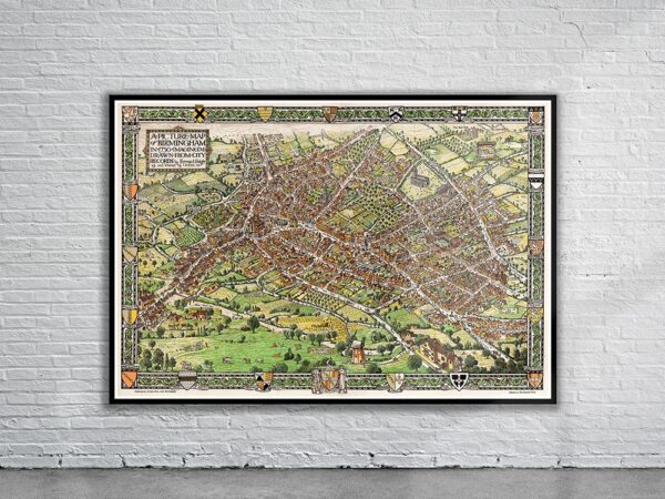 Vintage Birdseye View of Birmingham 17630 Antique Map