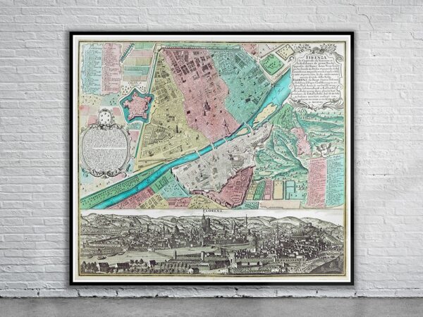 Vintage Map of Florence 1740 Antique Map