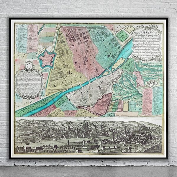 Vintage Map of Florence 1740 Antique Map