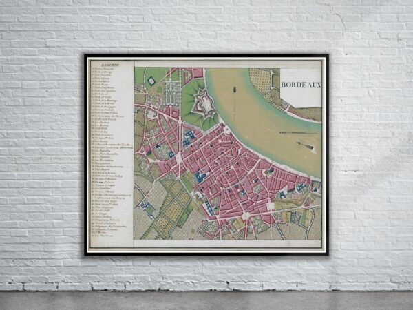 Vintage Map of Bordeaux 1777 Antique Map