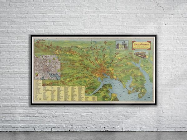 Vintage Railway Map of Baltimore 1910 Antique Map