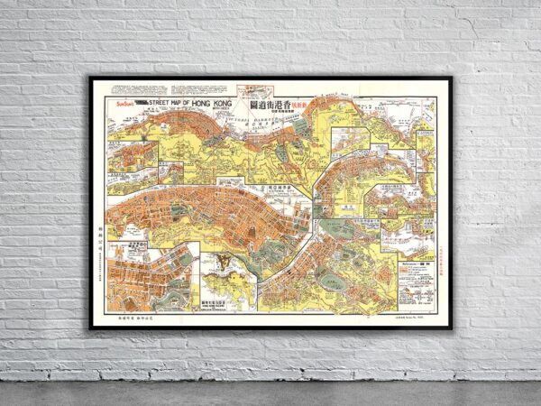 Vintage Map of Hong Kong 1969 Antique Map