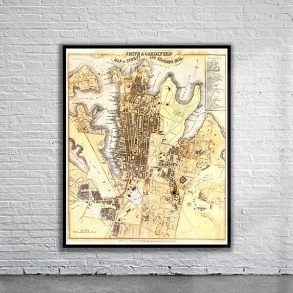 Vintage Map of Sydney 1855 Antique Map