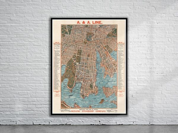Vintage Map of Sydney 1905 Antique Map