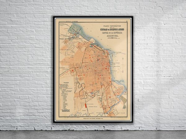 Vintage Map of Buenos Aires 1880 Antique Map
