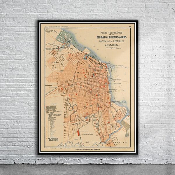 Vintage Map of Buenos Aires 1880 Antique Map