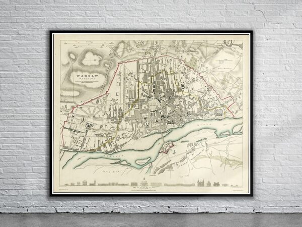 Vintage Map of Warsaw 1831 Antique Map