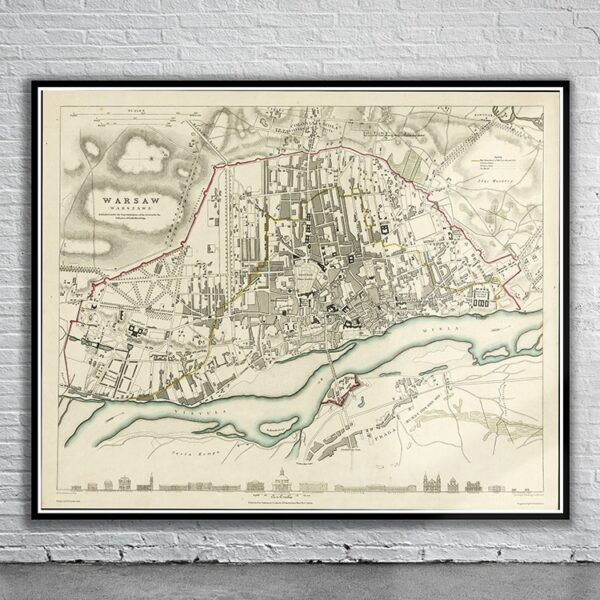 Vintage Map of Warsaw 1831 Antique Map