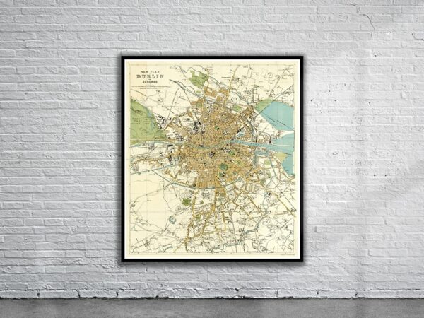 Vintage Map of Dublin 1913 Antique Map