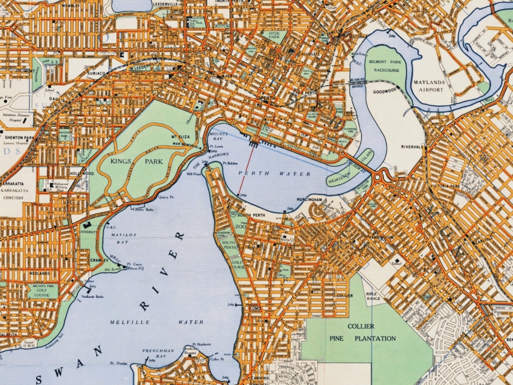 Vintage Map of Perth 1952