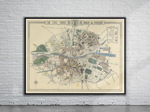 Vintage Map of Dublin Antique Map