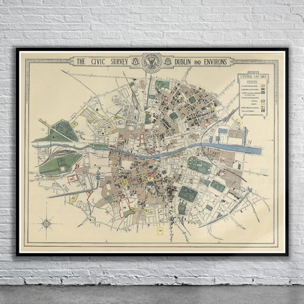 Vintage Map of Dublin Antique Map