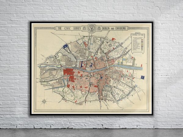 Vintage Map of Dublin Antique Map