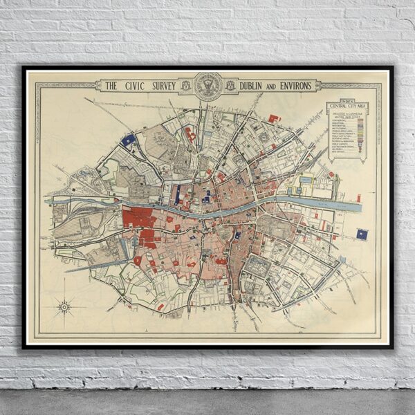 Vintage Map of Dublin Antique Map