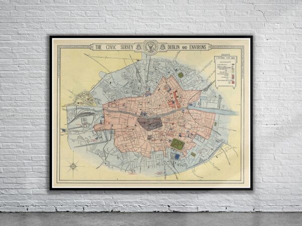 Vintage Map of Dublin Antique Map