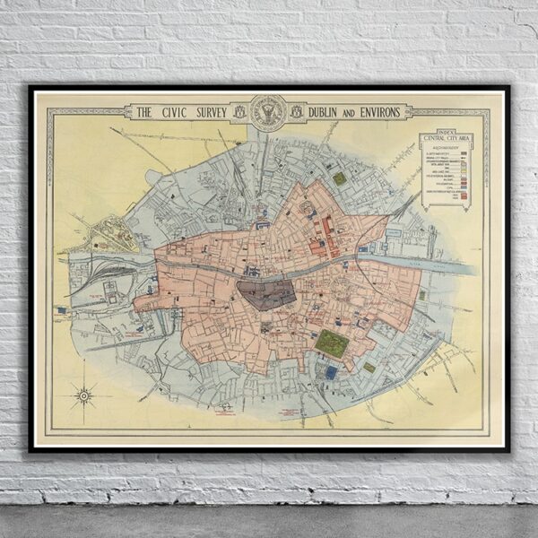 Vintage Map of Dublin Antique Map