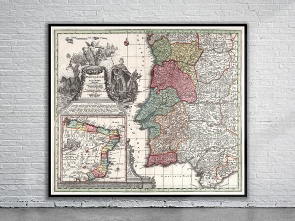 Vintage Map of Portugal 1727 Antique Map