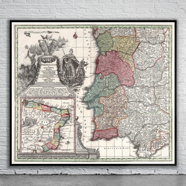 Vintage Map of Portugal 1727 Antique Map