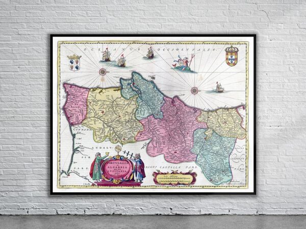Vintage Map of Portugal 1665 Antique Map
