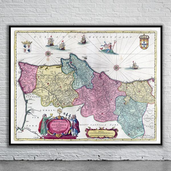 Vintage Map of Portugal 1665 Antique Map