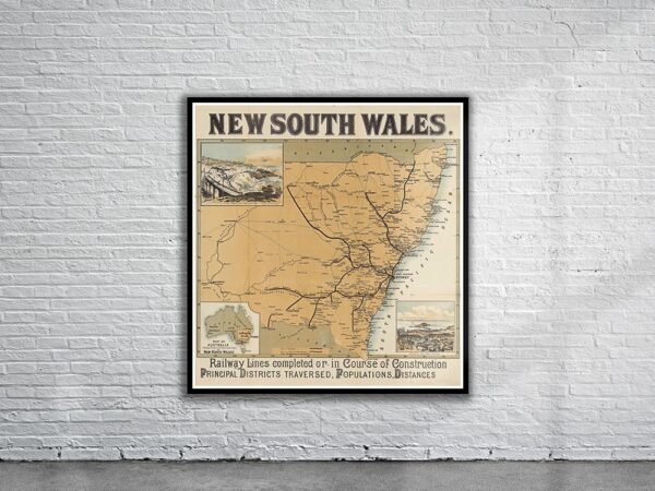 Vintage Map of New South Wales 1890 Antique Map