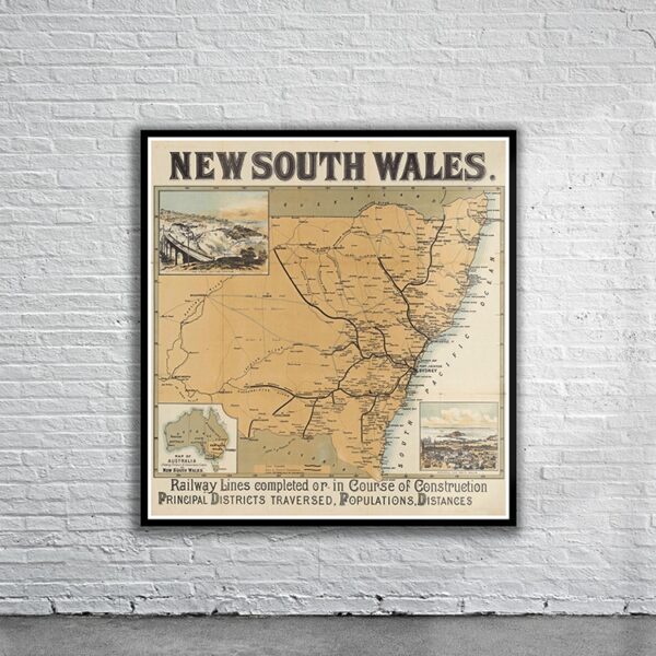 Vintage Map of New South Wales 1890 Antique Map