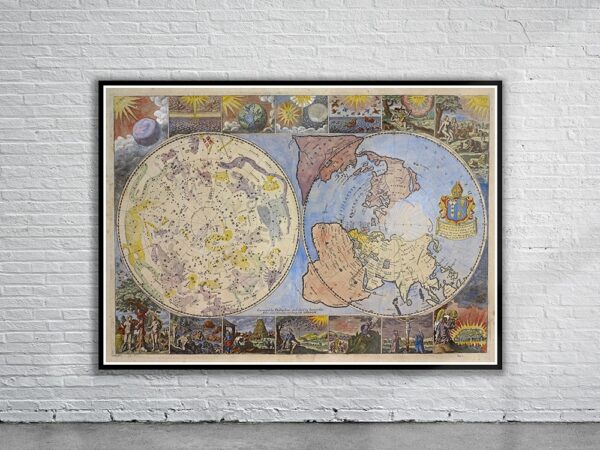 Vintage Map of Heaven and Earth 1699 Antique Map