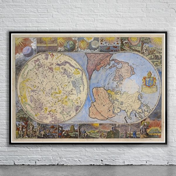 Vintage Map of Heaven and Earth 1699 Antique Map