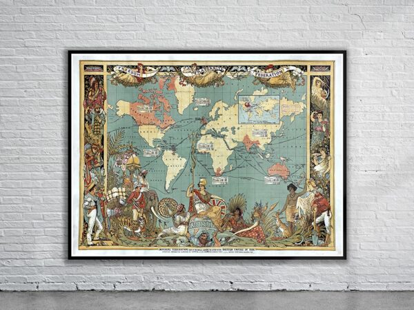 Vintage Map of the British Empire 1886 Antique Map