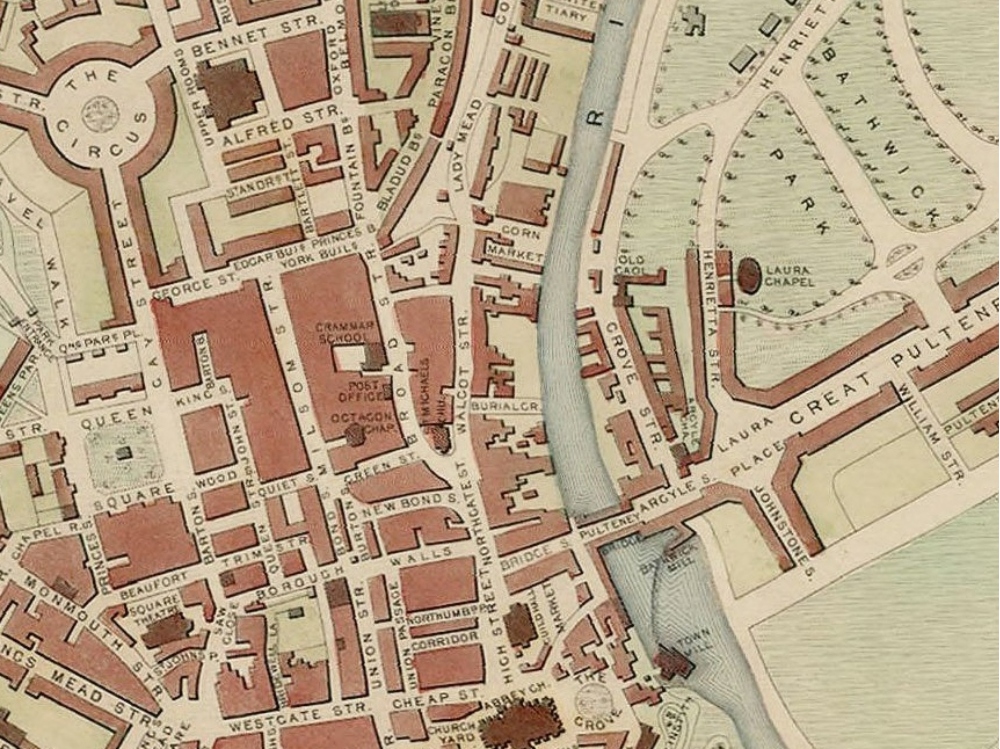 Vintage Map of Bath 1851 Vintage Map of Bath 1851
