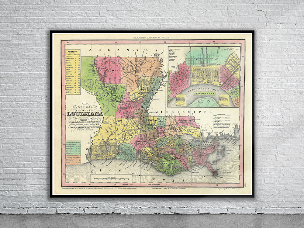 Vintage State Map of Louisiana 1833