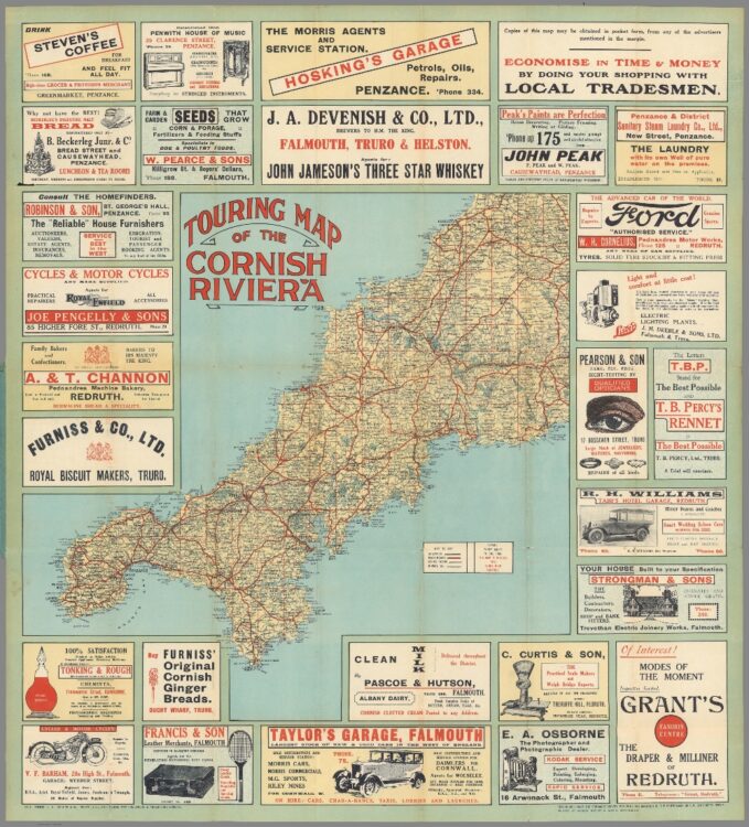 Vintage Tourist Map Of Cornwall 1928 https-www-whistlefish-artist-clair-rossiter-cornwall-map-cornwall-illustrated-map